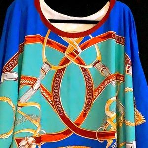 Women’s Long Blue Multi Colored Floor Length Caftan with pockets Size 1XL-2XL
